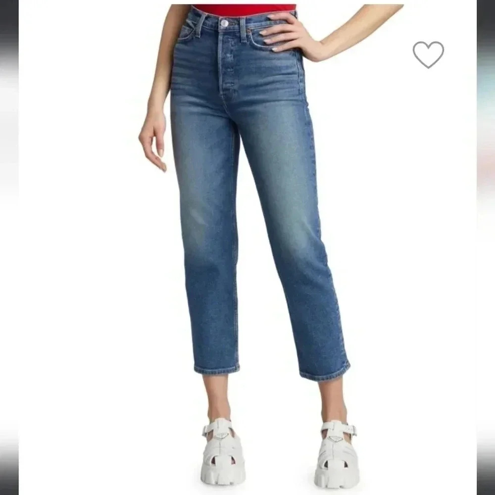 Re/Done Women's Straight Leg Jeans in Medium Blue Denim